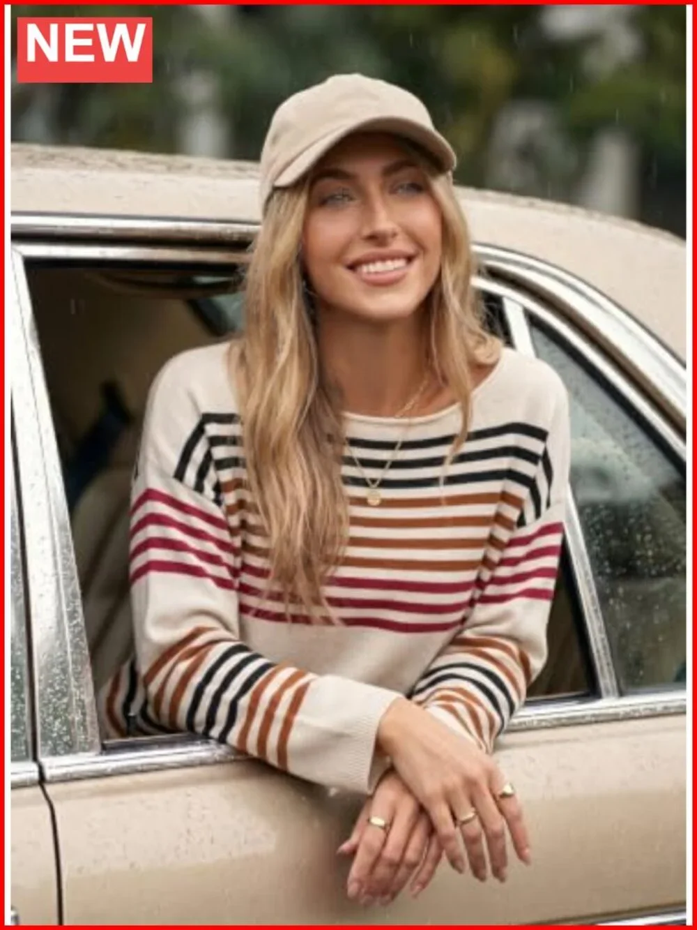 Dokotoo Women's Striped Oversized Crewneck Pullover Sweater